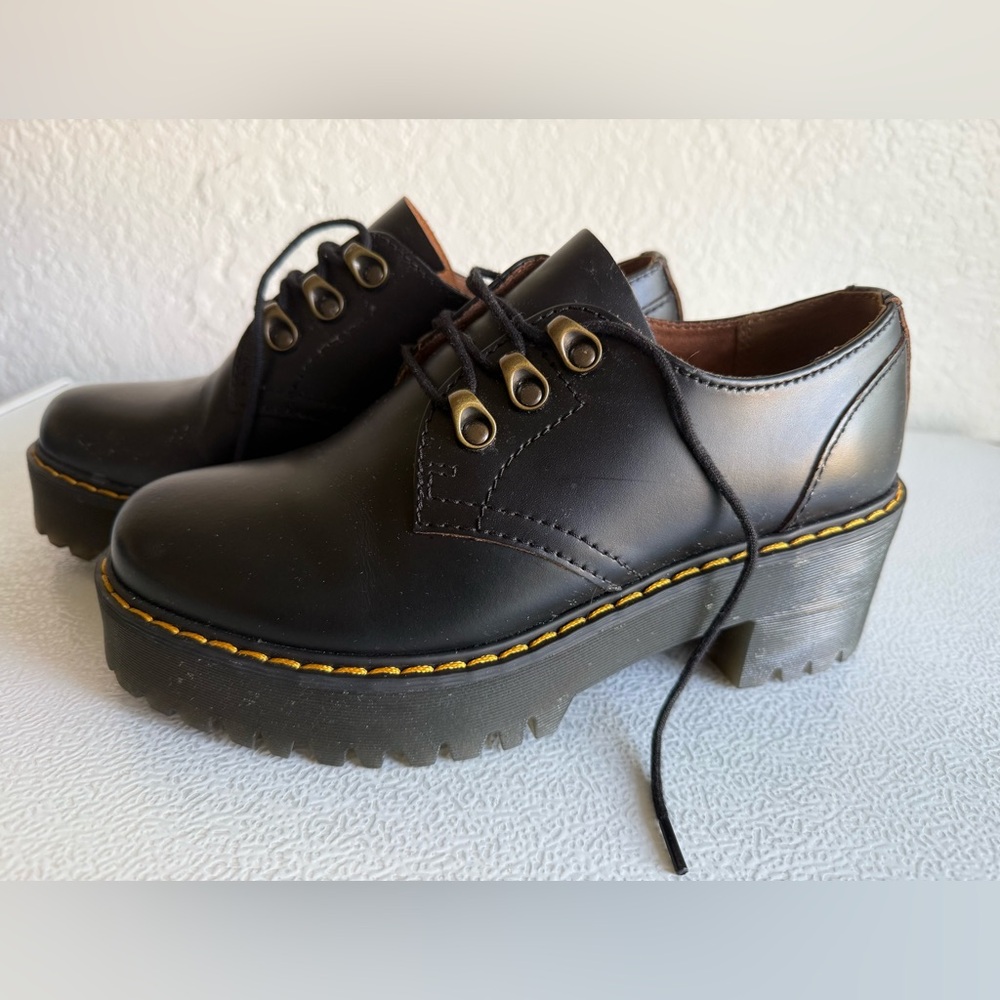 Dr. Martens Black Platform Lace Up Boots with Yellow Accents